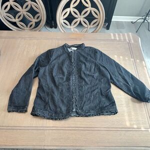 Black Jean Jacket Hook Closure Ruffle with Sparkles CJ Banks Size X